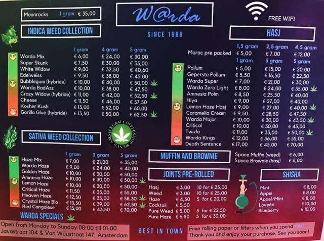 Coffee Shop Amsterdam ceny
