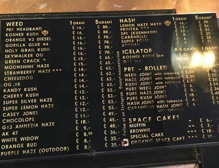 Coffee Shop Amsterdam ceny